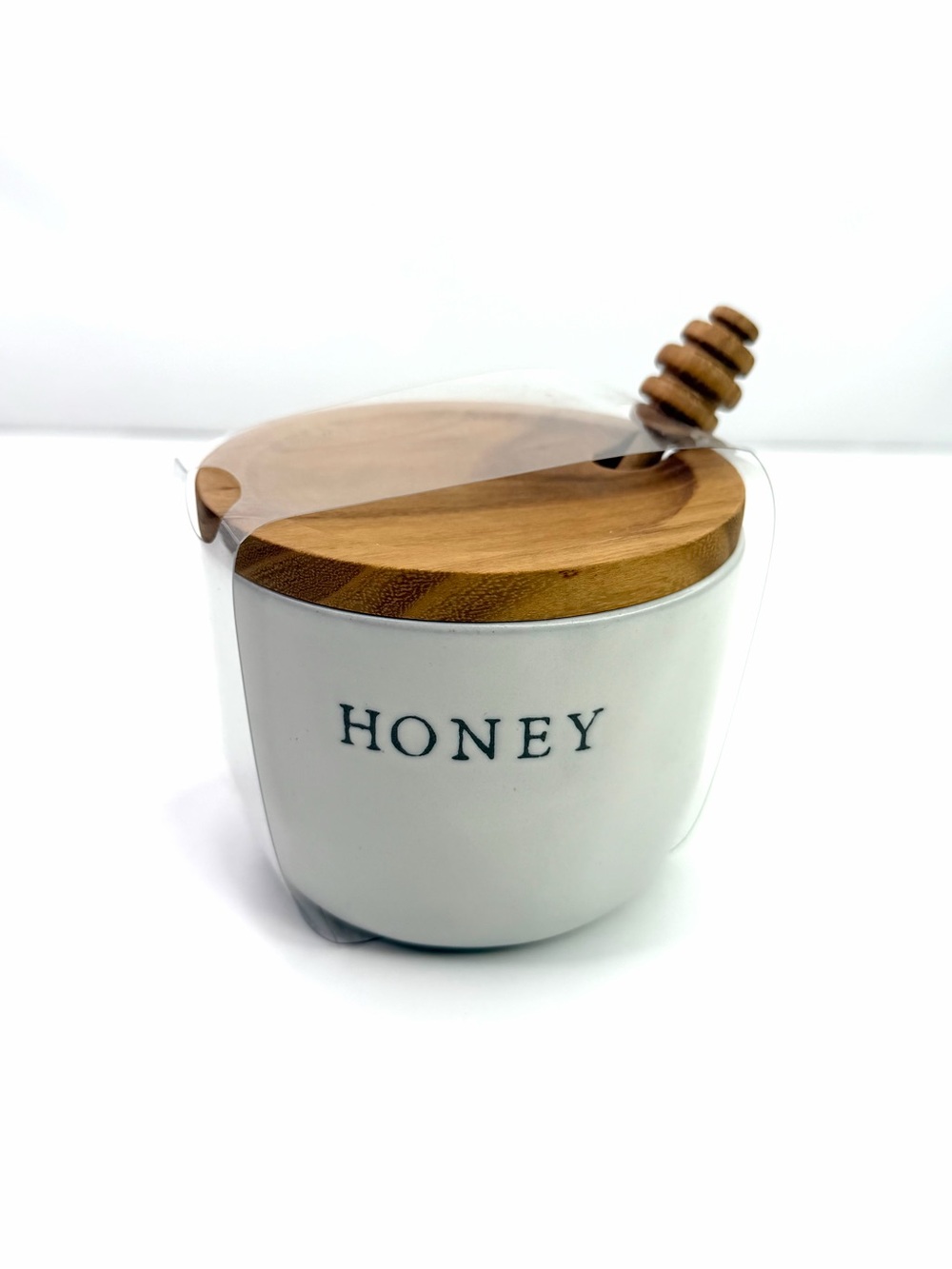 Hearth & Hand White Ceramic Wood Honey Pot Jar with Honey Dipper